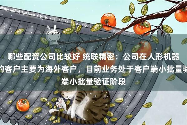 哪些配资公司比较好 统联精密：公司在人形机器人领域的客户主要为海外客户，目前业务处于客户端小批量验证阶段