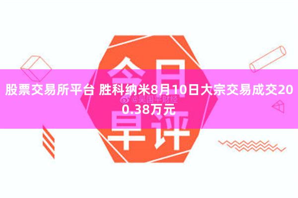 股票交易所平台 胜科纳米8月10日大宗交易成交200.38万元